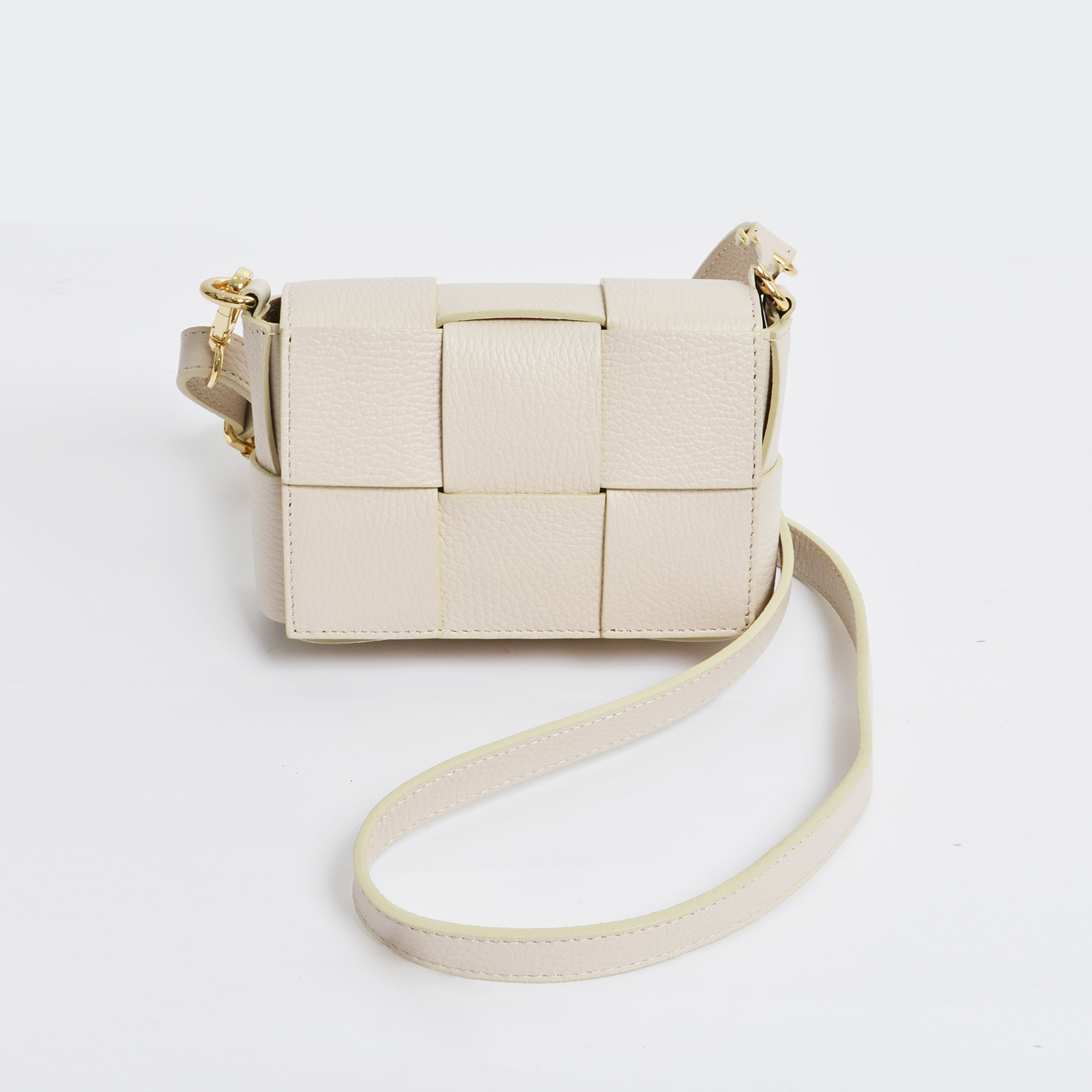 MAT FASHION Δερμάτινη mini τσάντα με πλεκτό σχέδιο