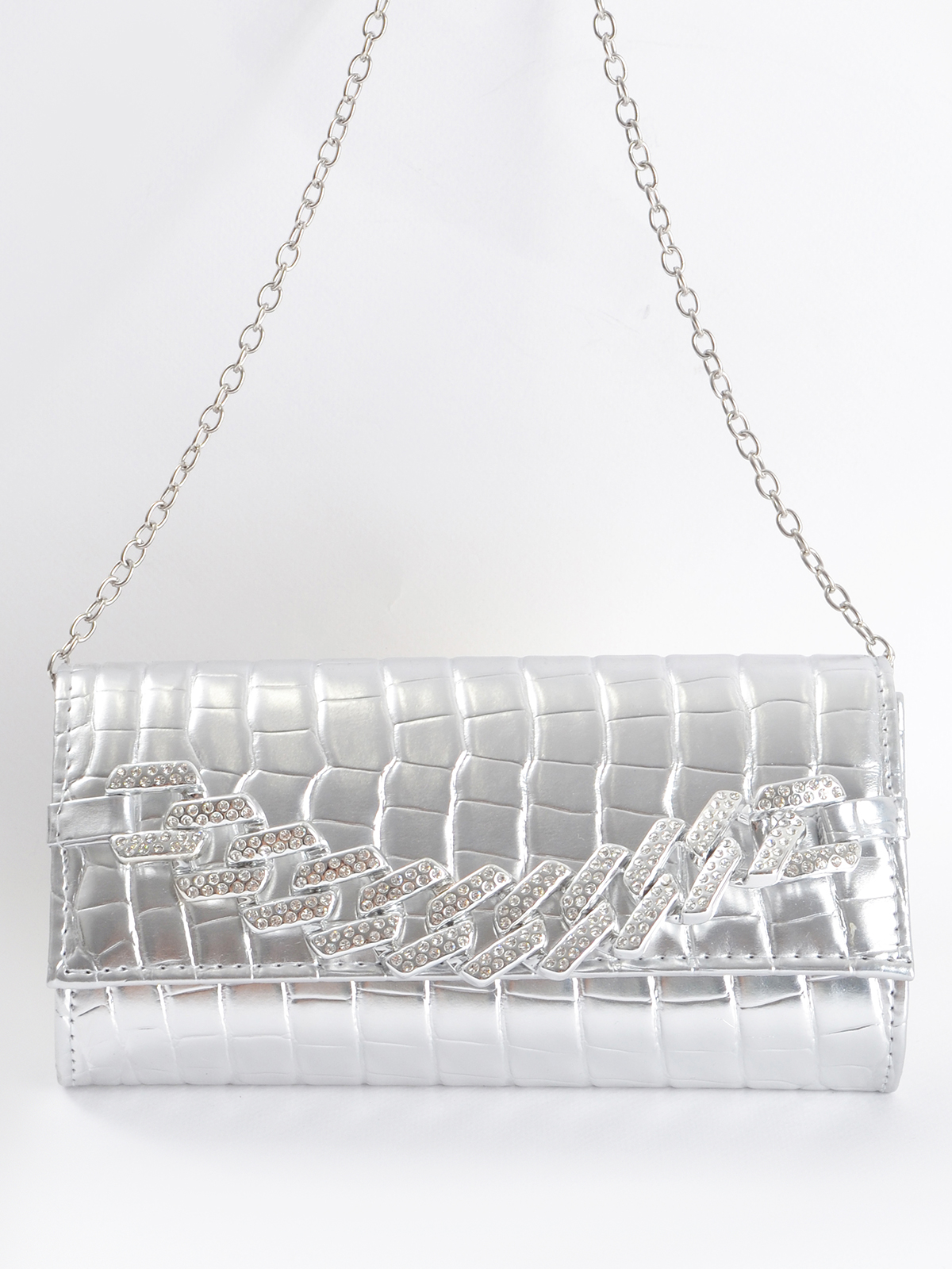 Metallic τσάντα φάκελος με κροκό υφή & αλυσίδα φωτογραφία