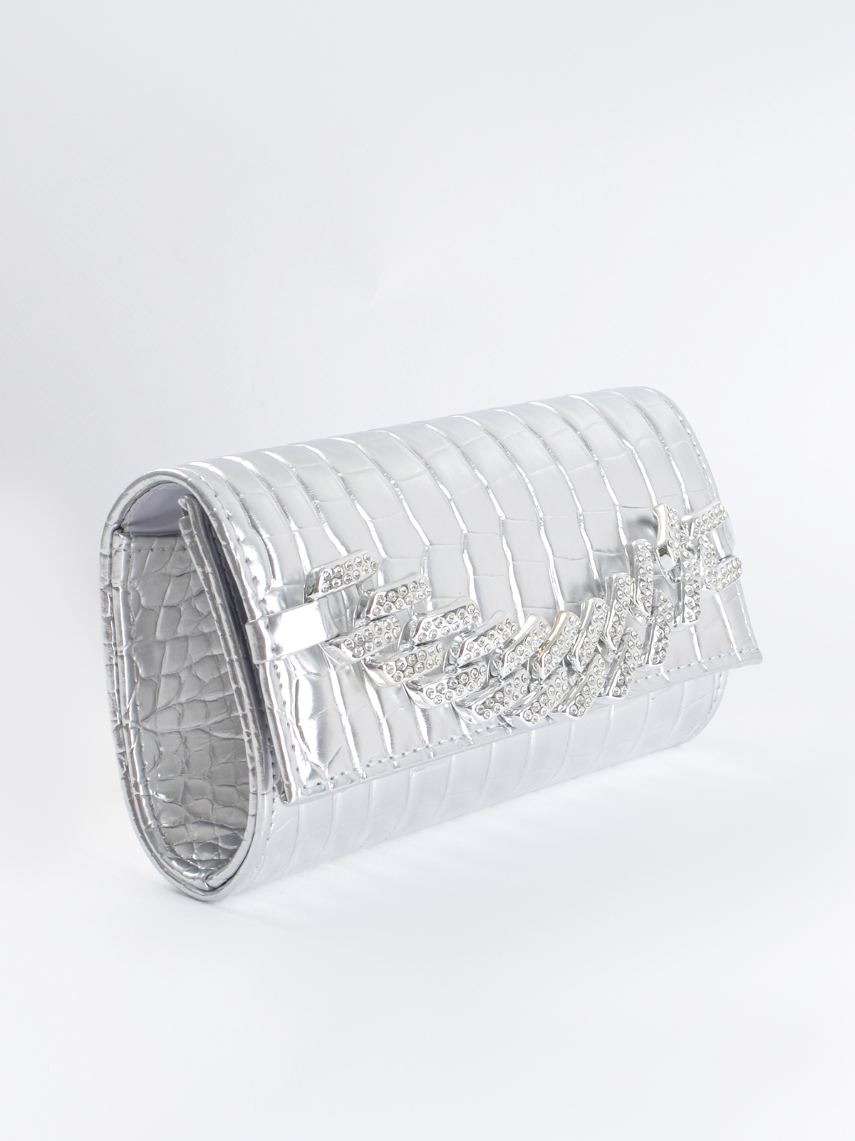 Metallic τσάντα φάκελος με κροκό υφή & αλυσίδα φωτογραφία