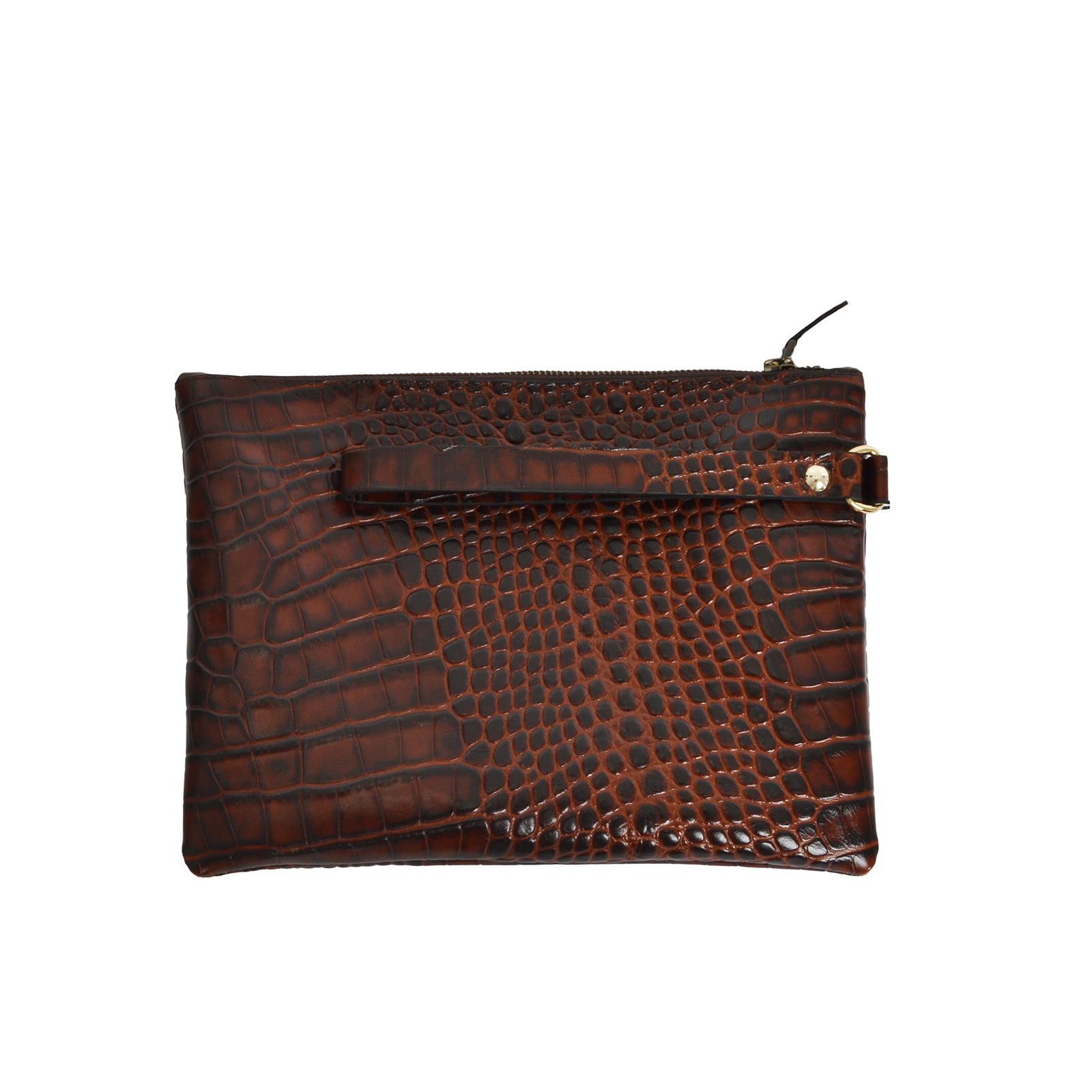 MAT FASHION Δερμάτινο clutch με ανάγλυφη croco υφή και λουράκι