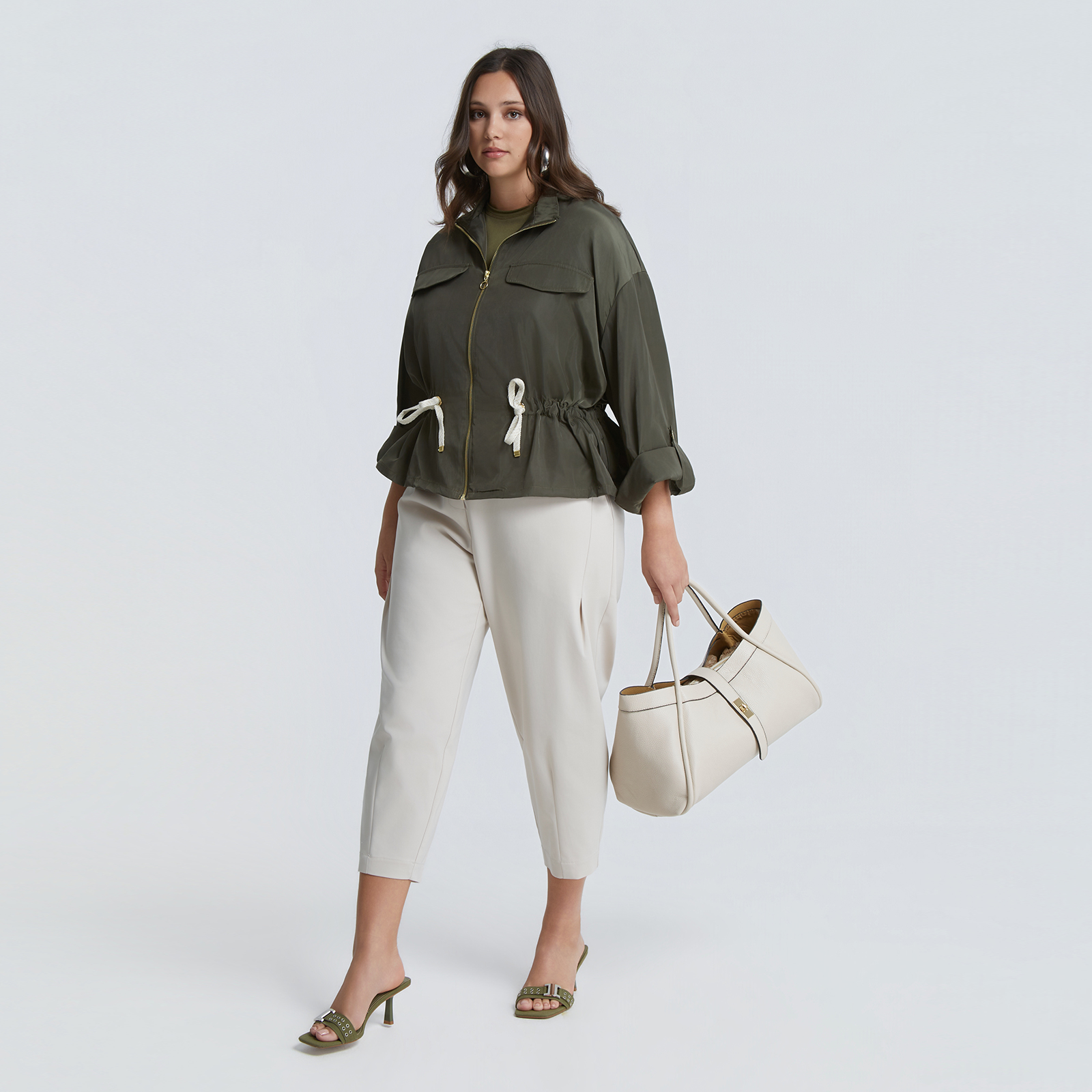 Utility jacket with drawstring waist