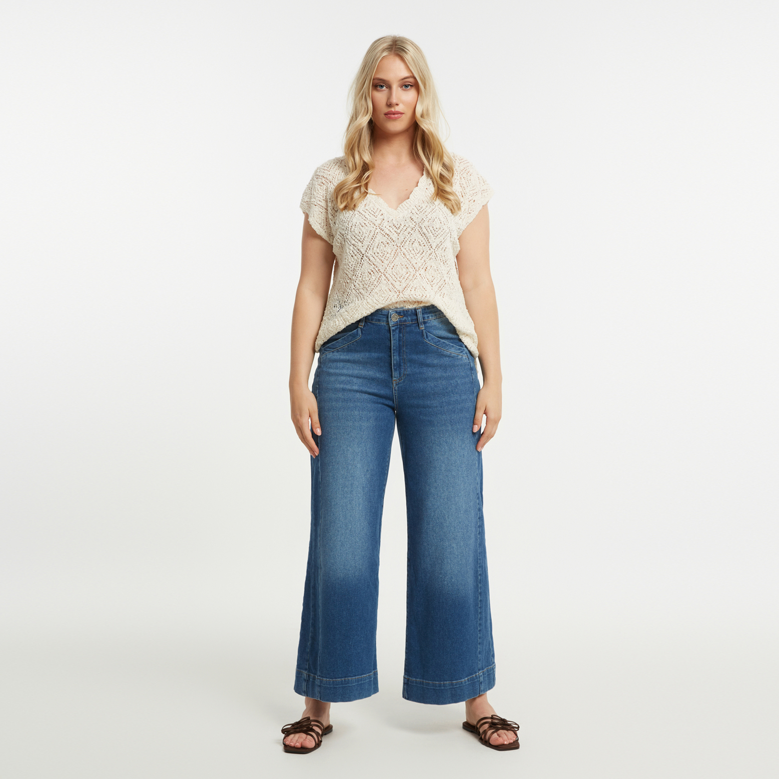 MAT FASHION Τζιν wide-leg μπλε με ξεβάμματα