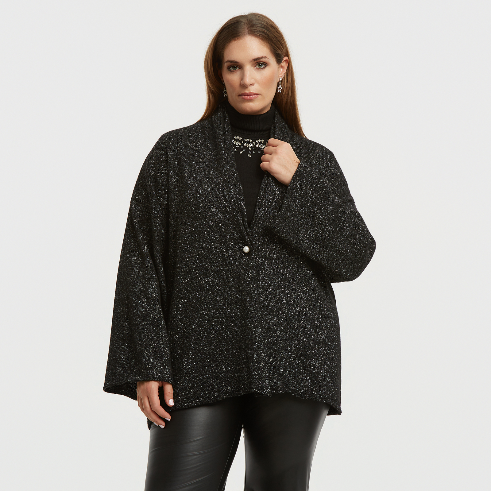 Wool-blend open knit jacket