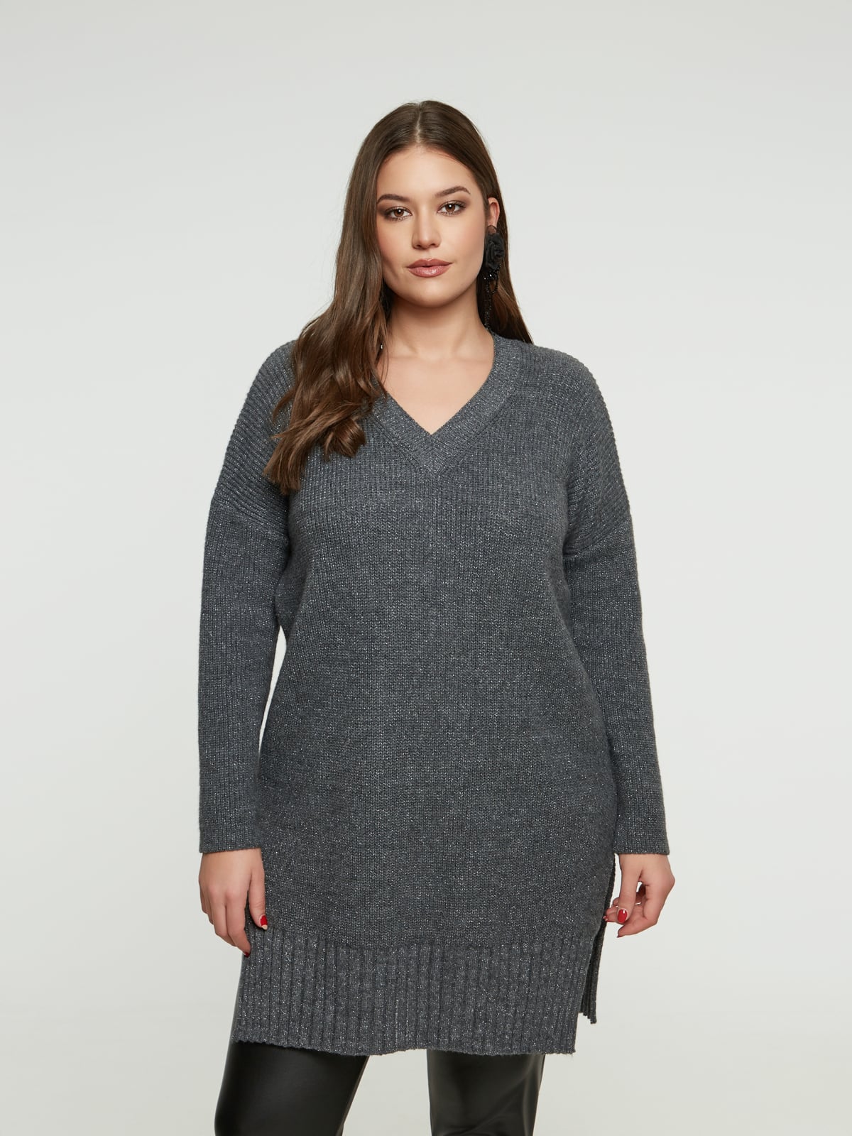 Μπλούζα πλεκτή V με μαλλί φωτογραφία