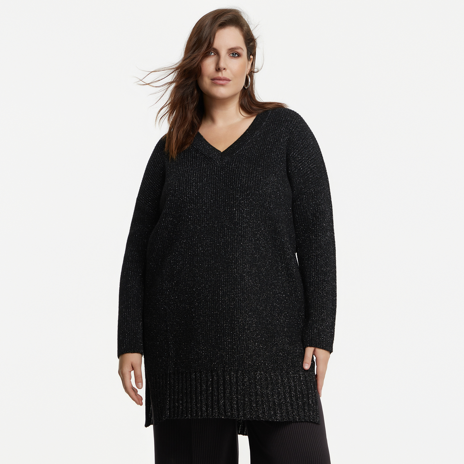 MAT FASHION Μπλούζα πλεκτή V με μαλλί