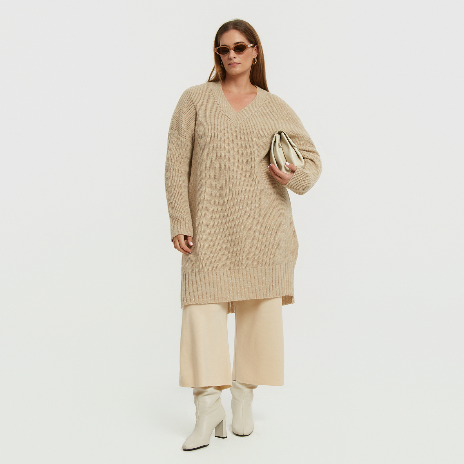 MAT FASHION Μπλούζα πλεκτή V με μαλλί