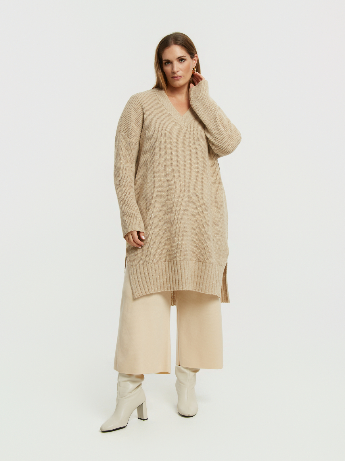 Μπλούζα πλεκτή V με μαλλί φωτογραφία