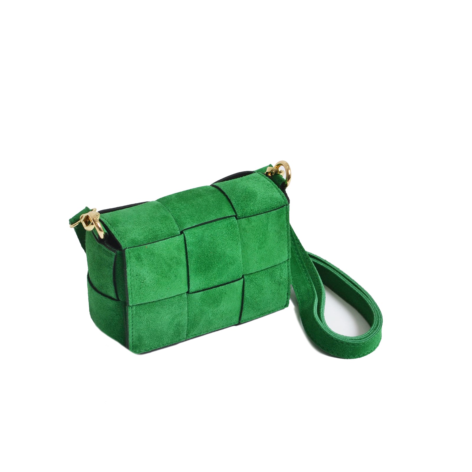 Woven suede leather mini crossbody bag