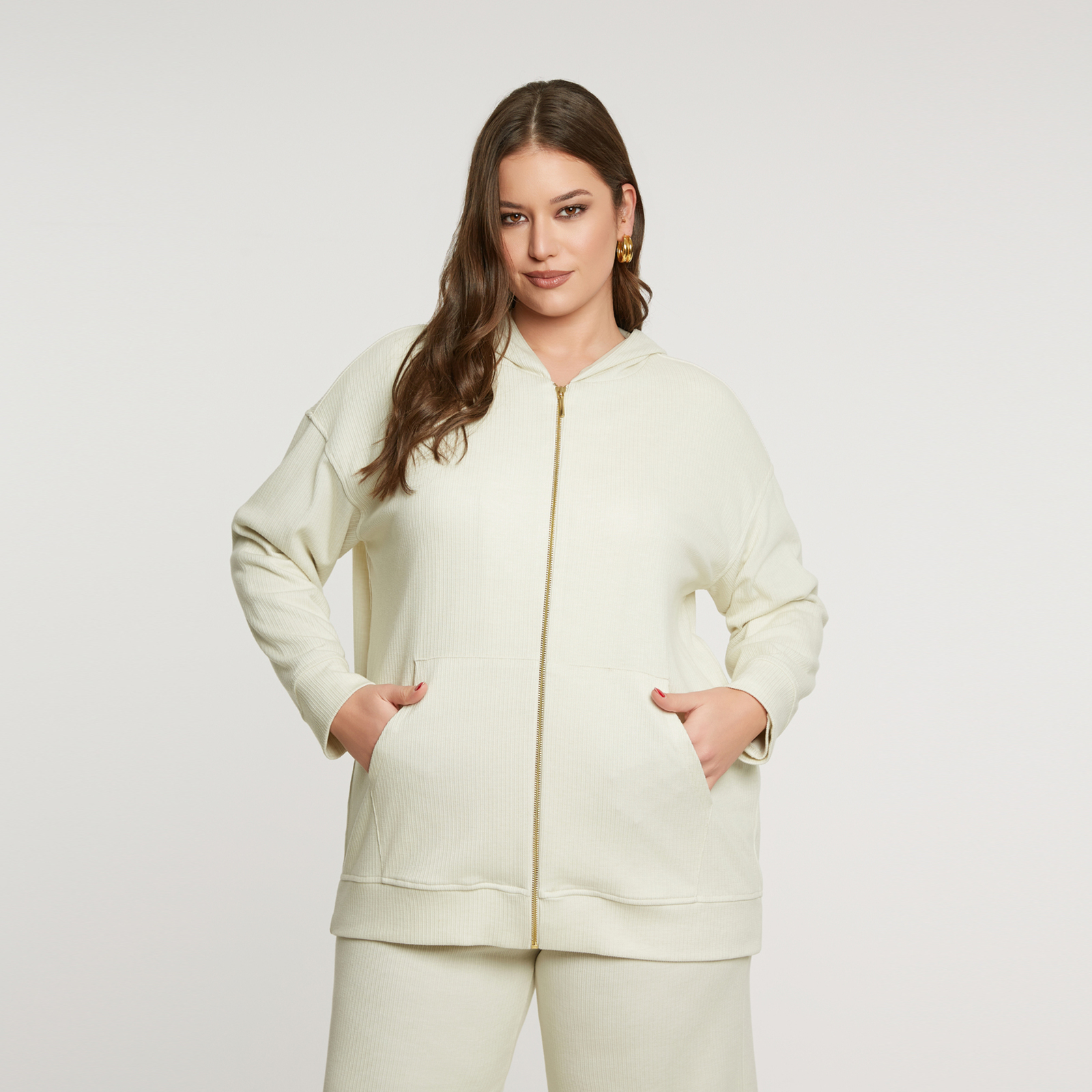 Viscose-blend ribbed zipped hoodie