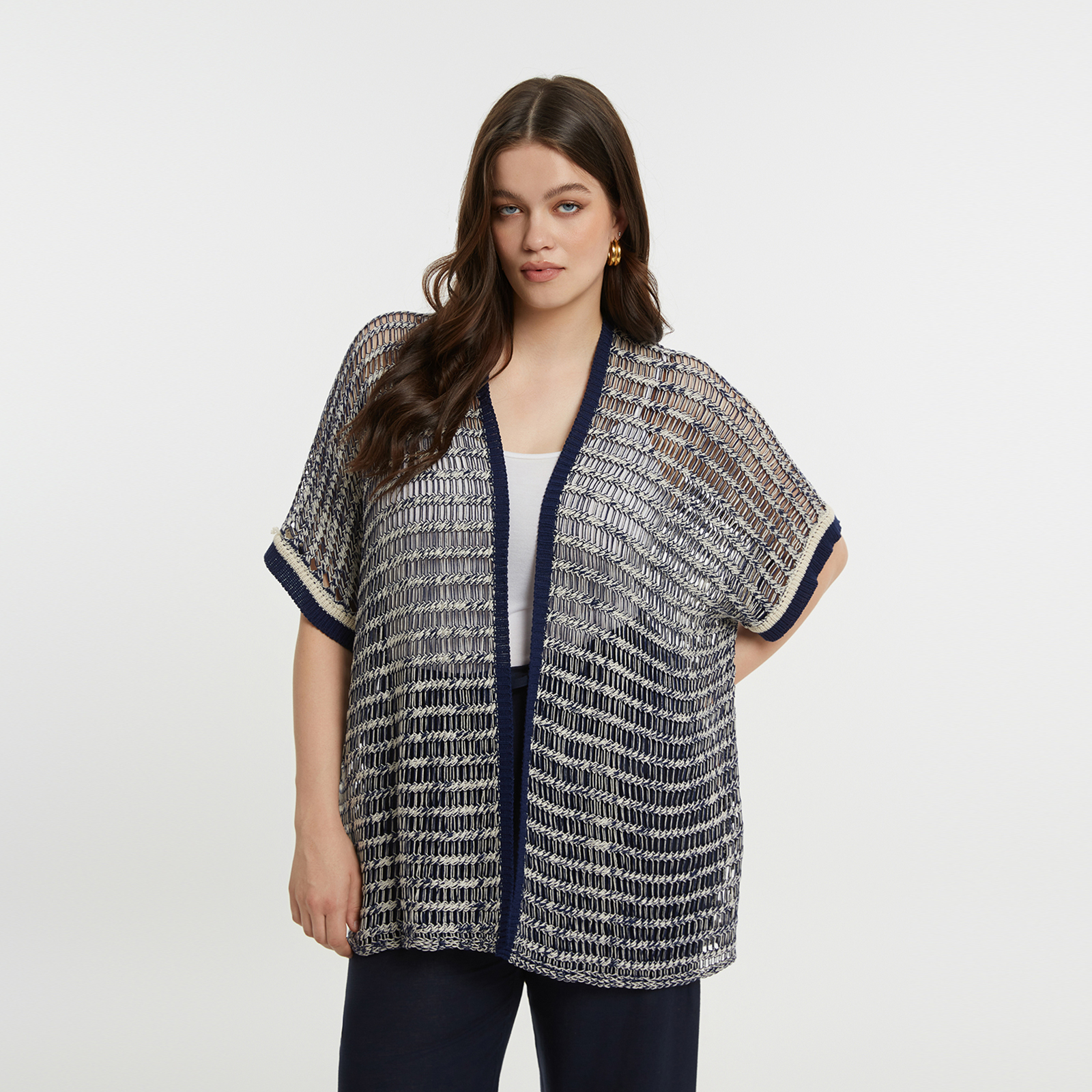 Textured knit open cardigan