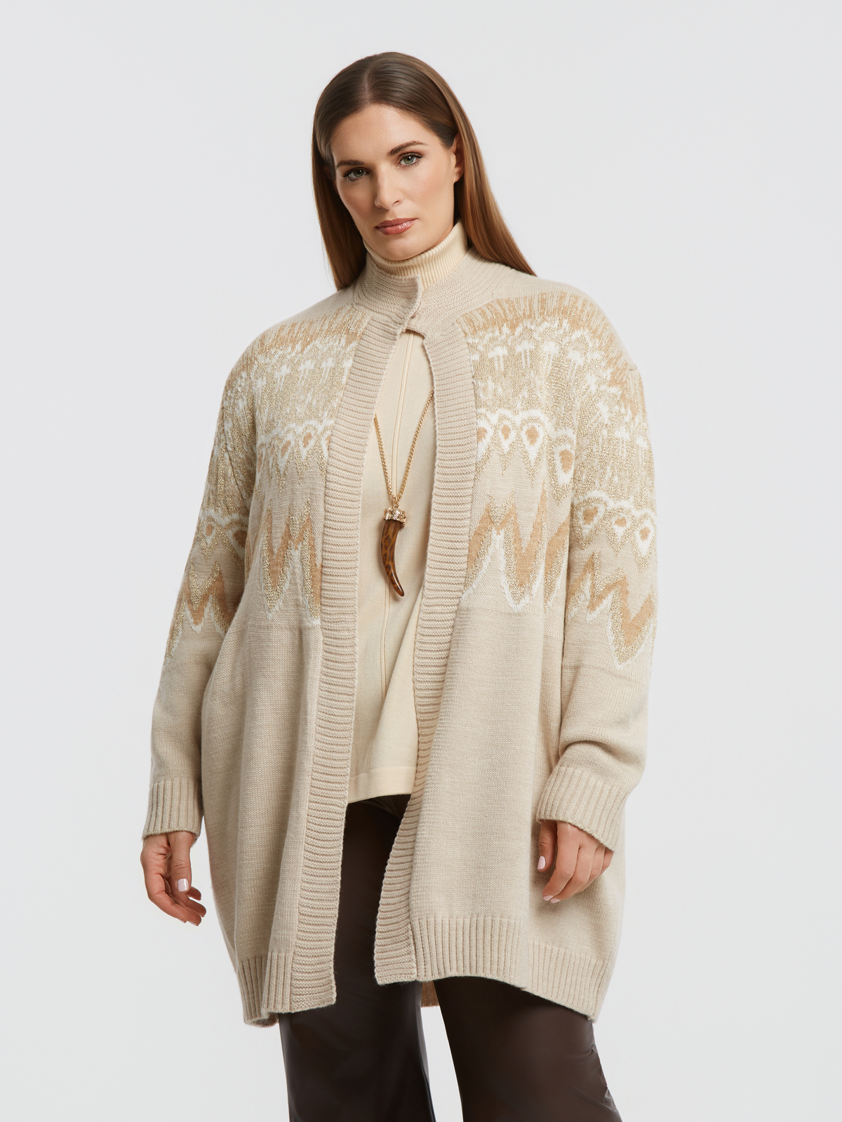 Πλεκτή ζακέτα με μαλλί και γραφικό σχέδιο φωτογραφία