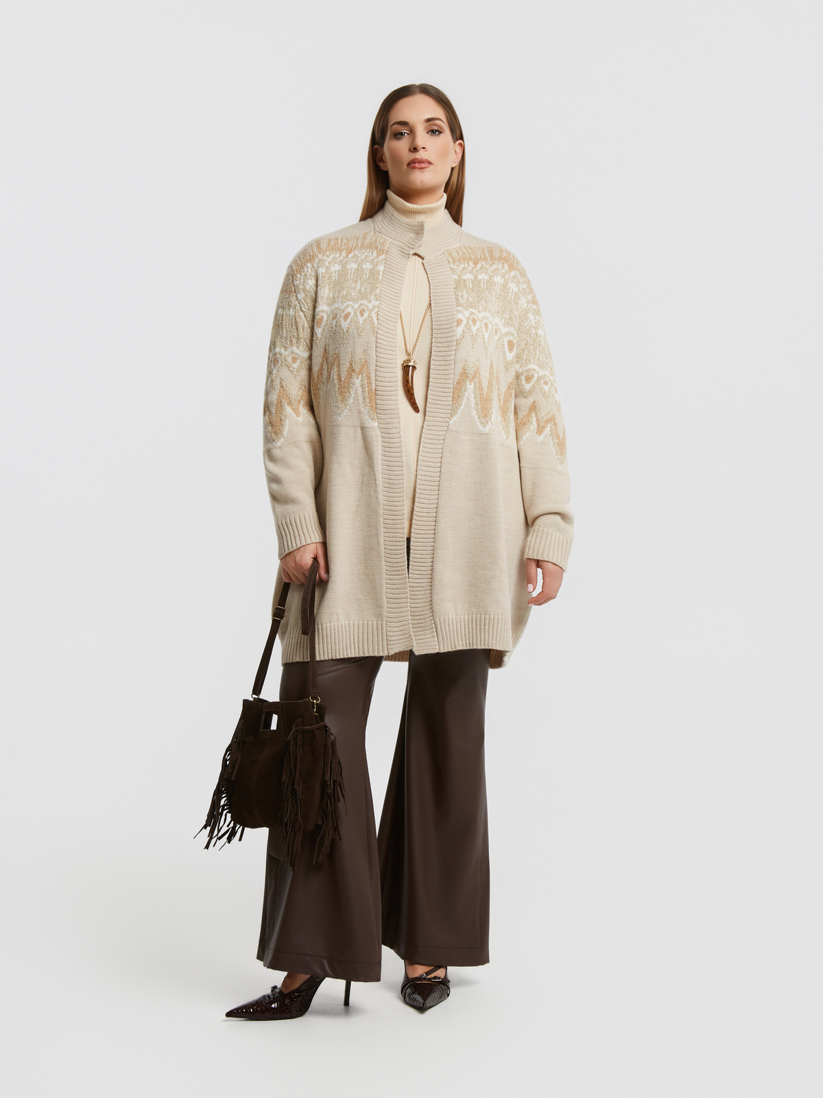 Πλεκτή ζακέτα με μαλλί και γραφικό σχέδιο φωτογραφία