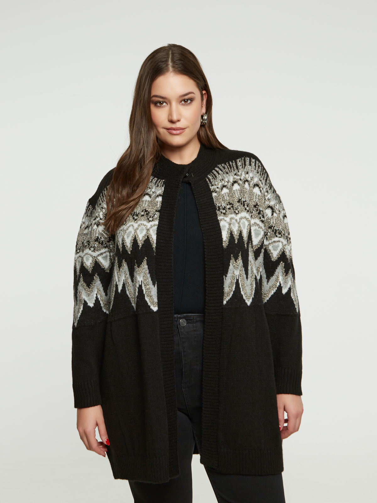 Πλεκτή ζακέτα με μαλλί και γραφικό σχέδιο φωτογραφία