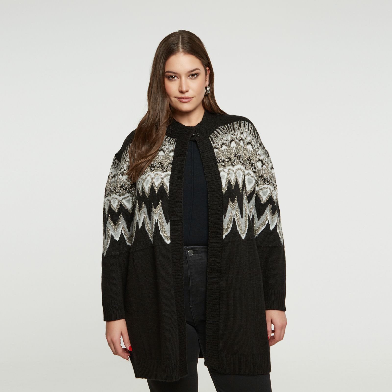 MAT FASHION Πλεκτή ζακέτα με μαλλί και γραφικό σχέδιο