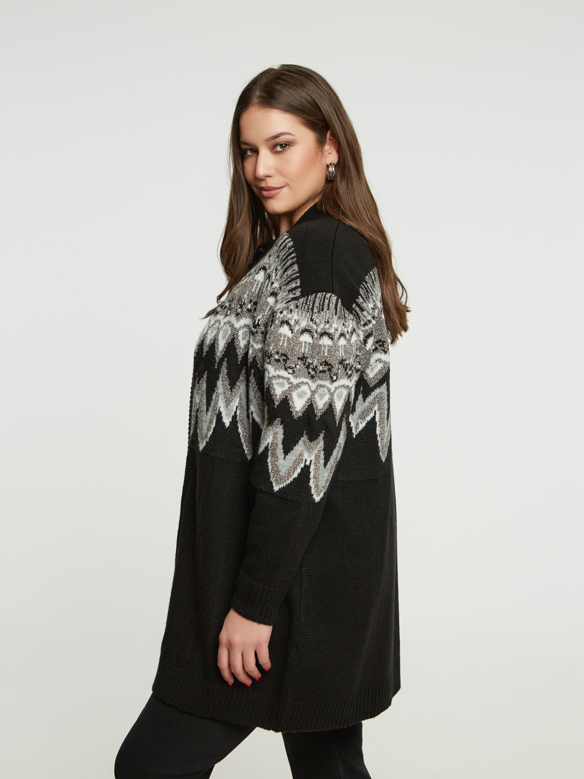 Πλεκτή ζακέτα με μαλλί και γραφικό σχέδιο φωτογραφία