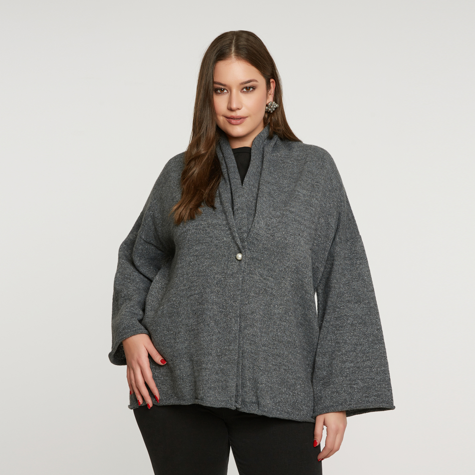 Wool-blend open knit jacket