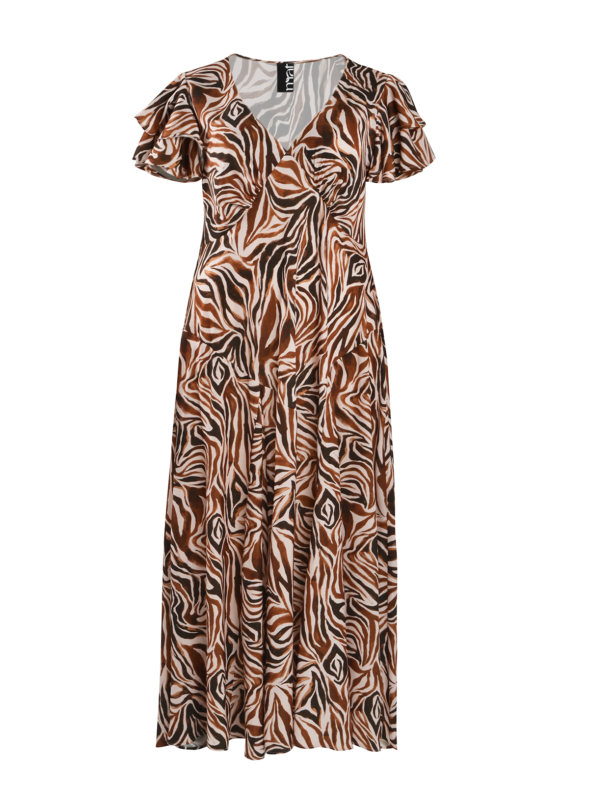 Maxi φόρεμα με ζεβρέ σχέδιο και βολάν μανίκια φωτογραφία