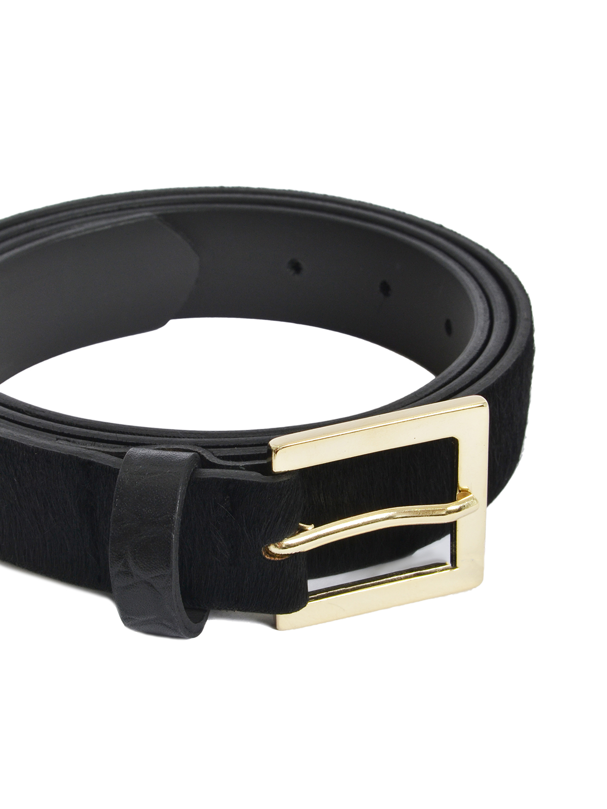 Δερμάτινη ζώνη pony skin με τετράγωνη αγκράφα και λεπτομέρεια ταρταρούγα φωτογραφία