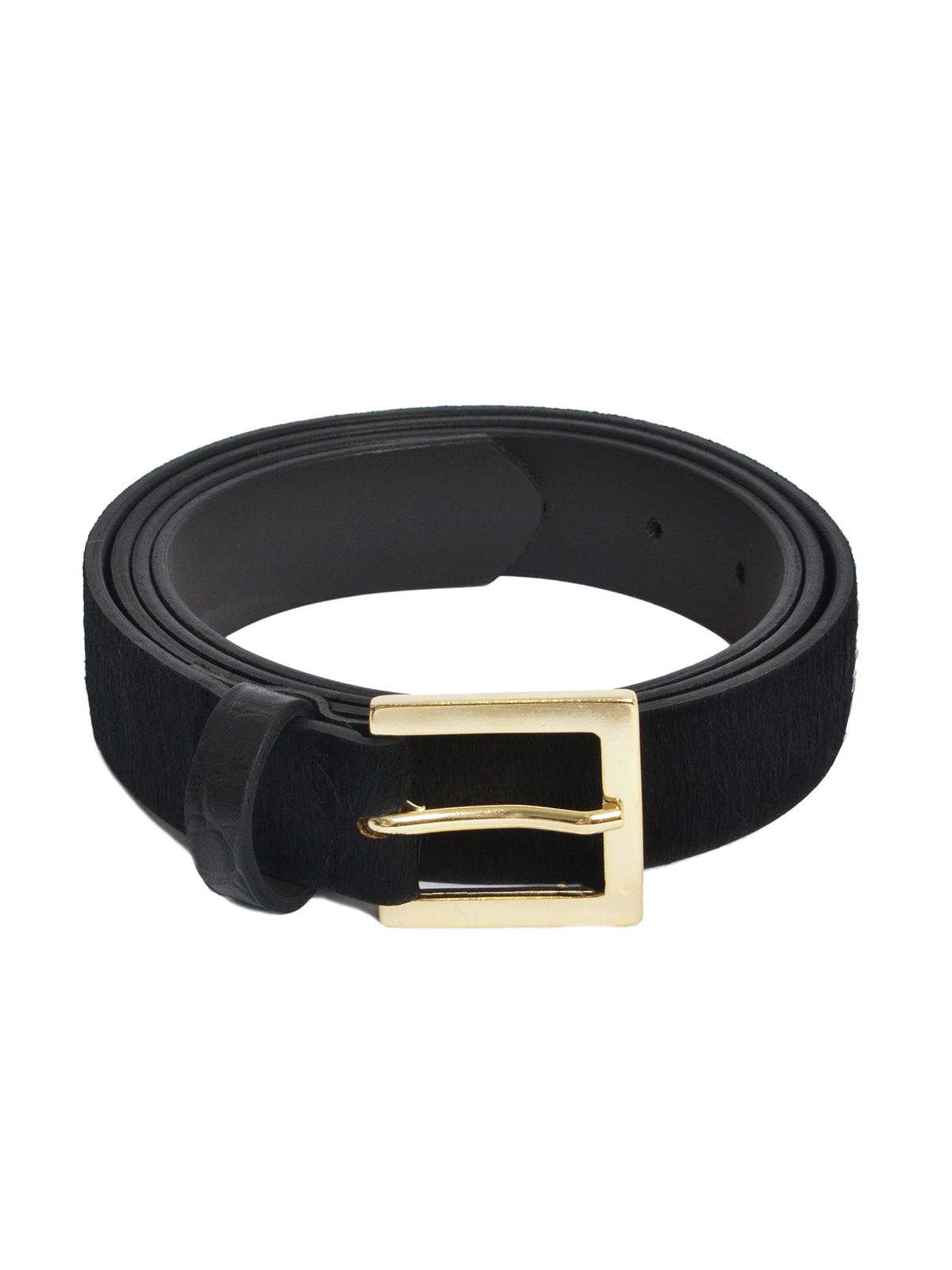 Δερμάτινη ζώνη pony skin με τετράγωνη αγκράφα και λεπτομέρεια ταρταρούγα φωτογραφία