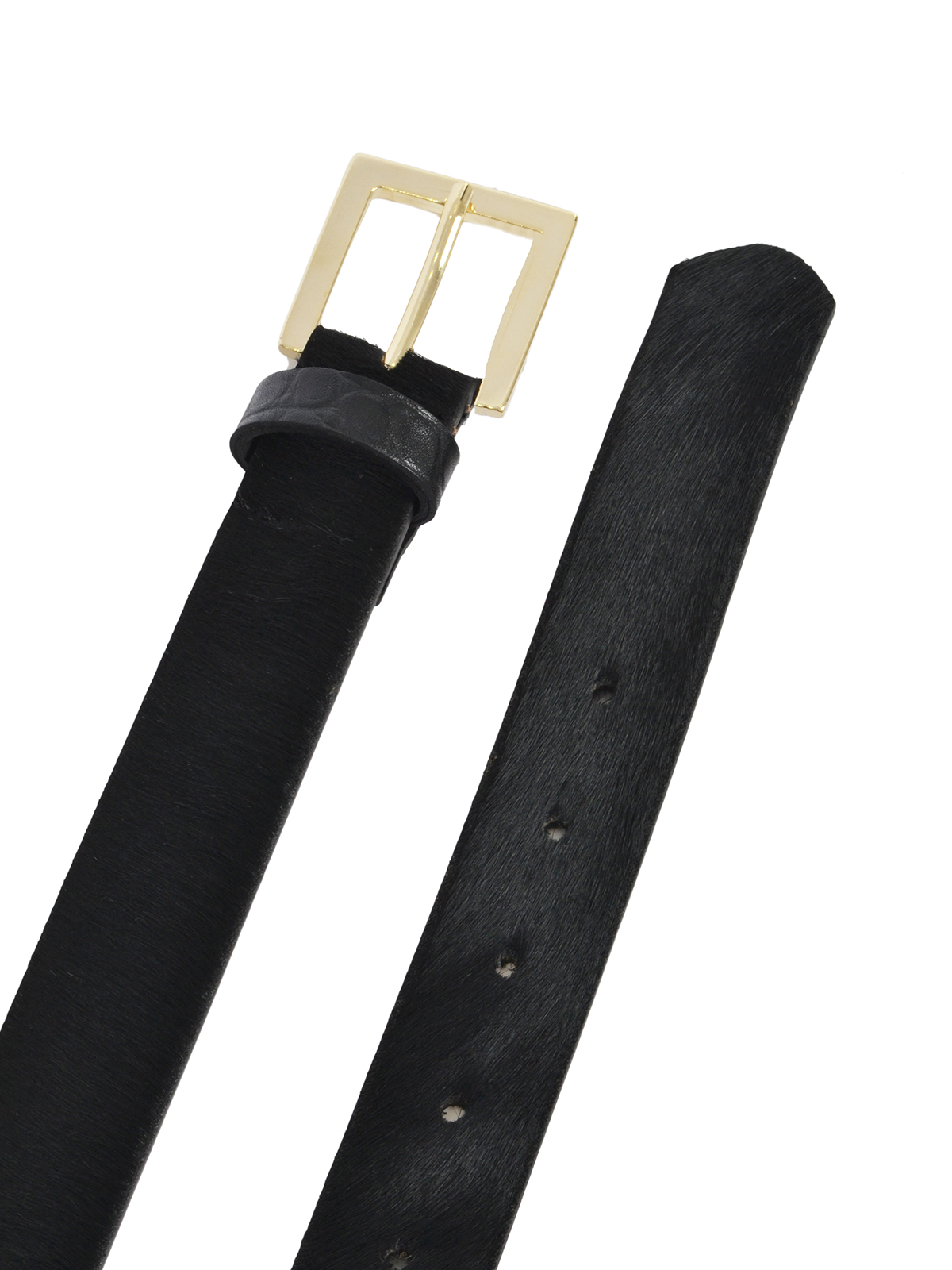 Δερμάτινη ζώνη pony skin με τετράγωνη αγκράφα και λεπτομέρεια ταρταρούγα φωτογραφία