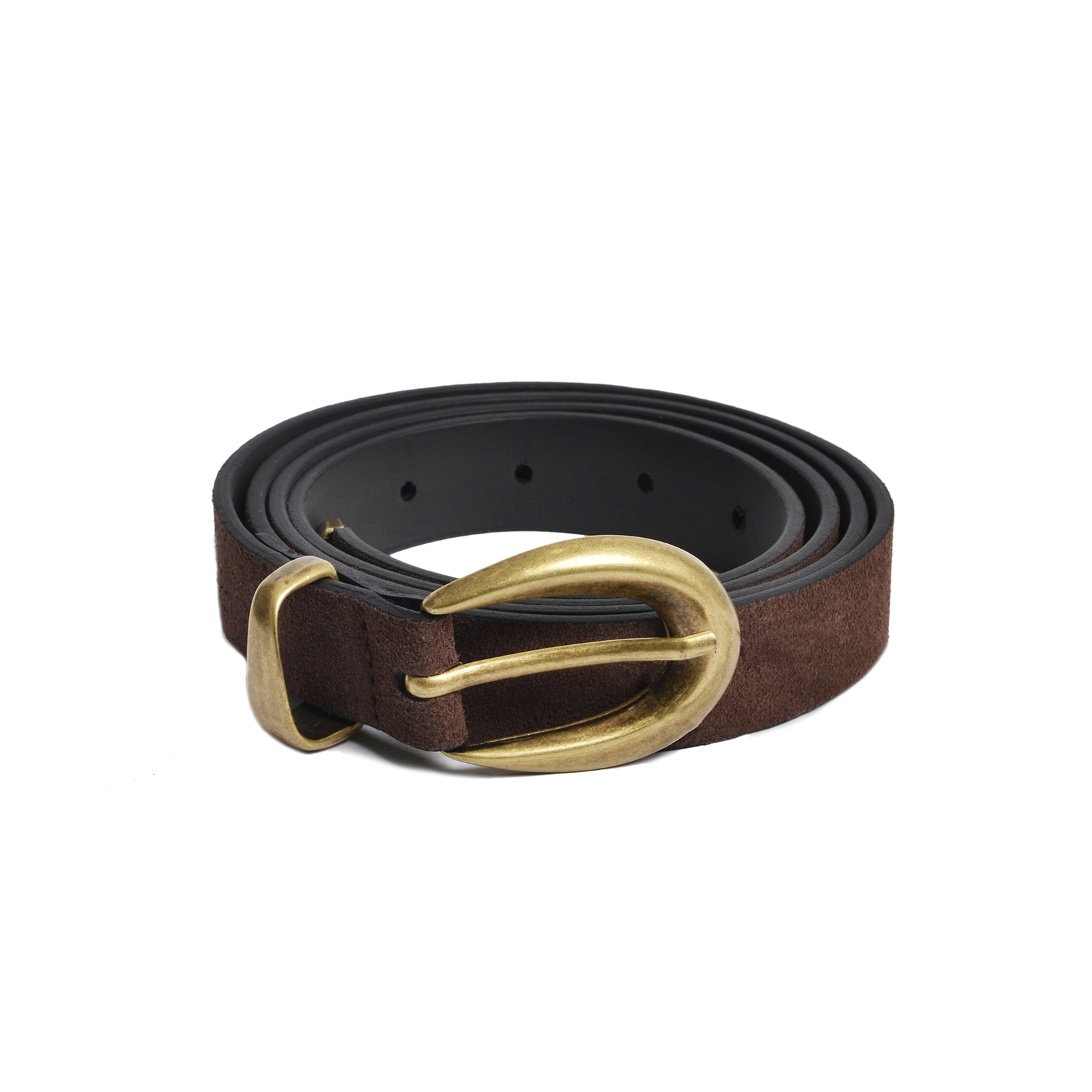 Suede leather belt with gold-tone oval buckle