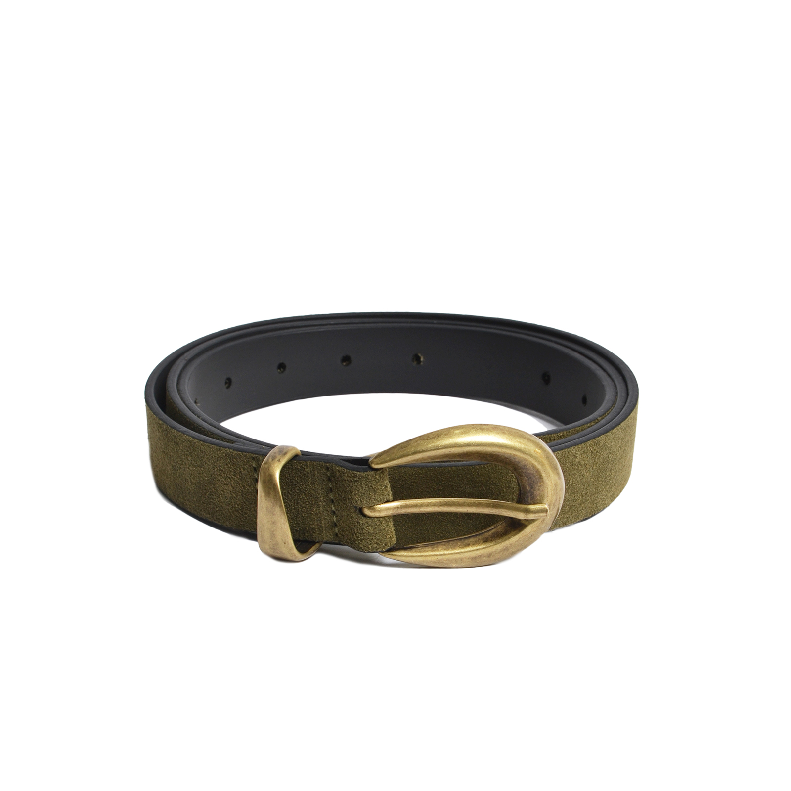 Suede leather belt with gold-tone oval buckle