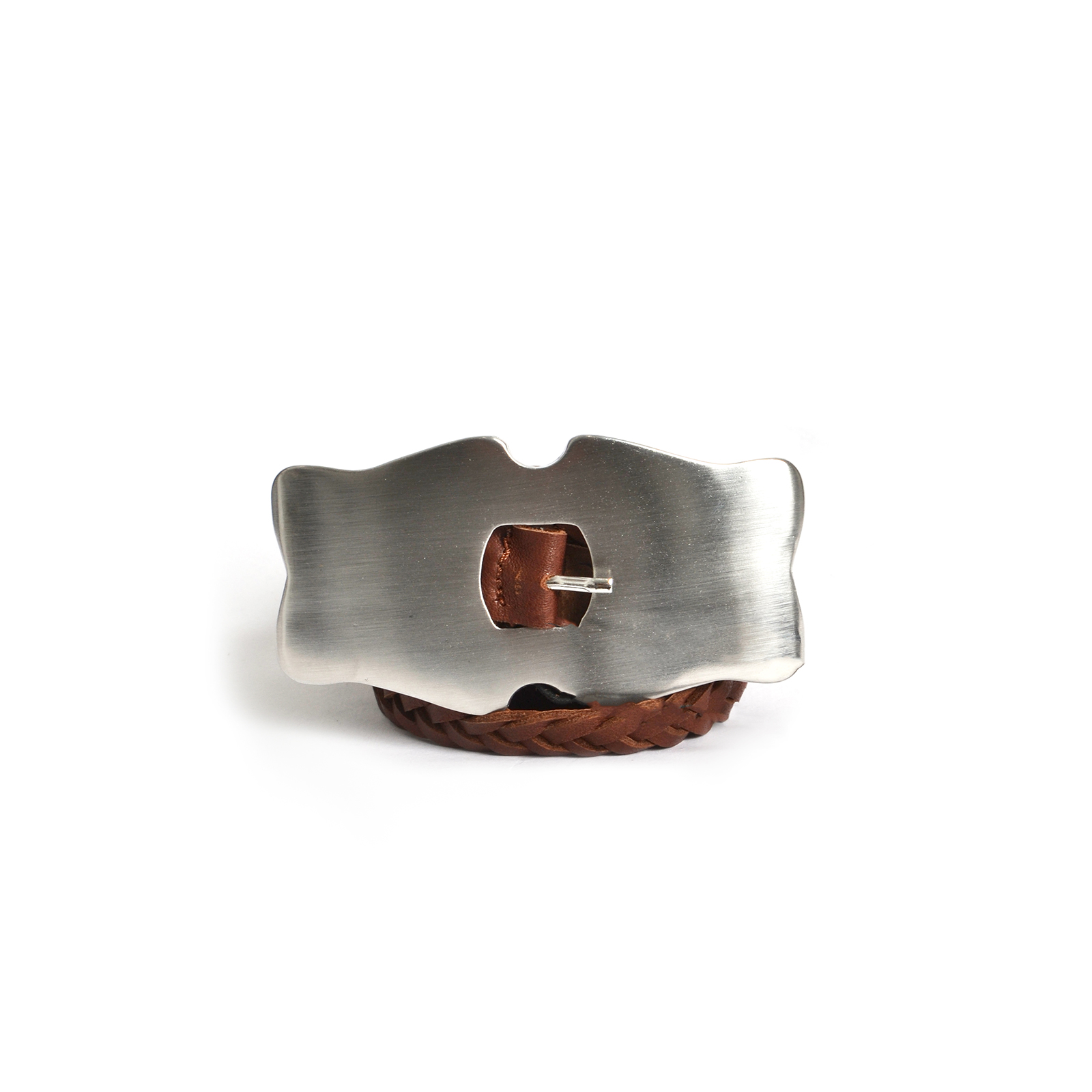 Πλεκτή δερμάτινη ζώνη με statement αγκράφα