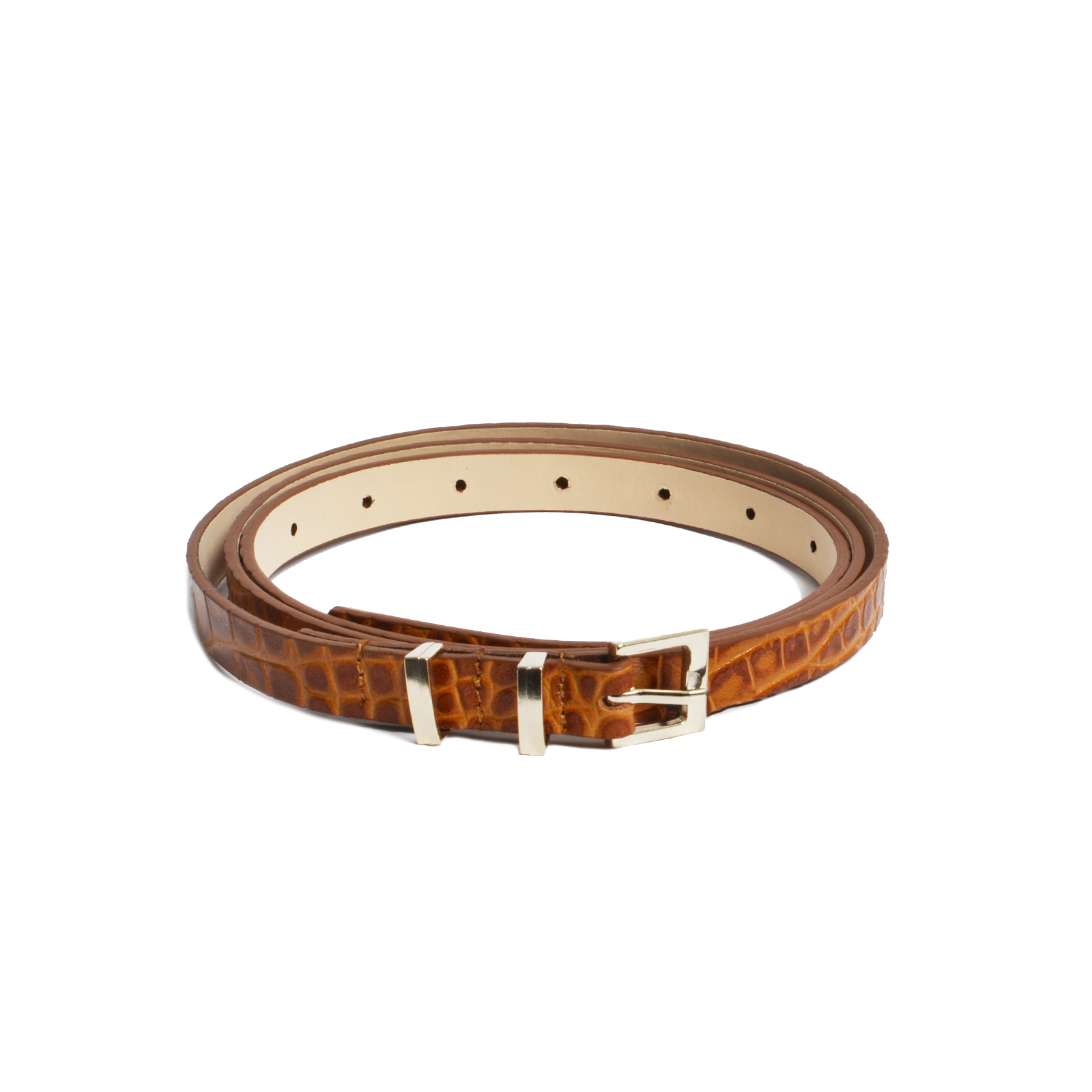 Croc-effect leather belt