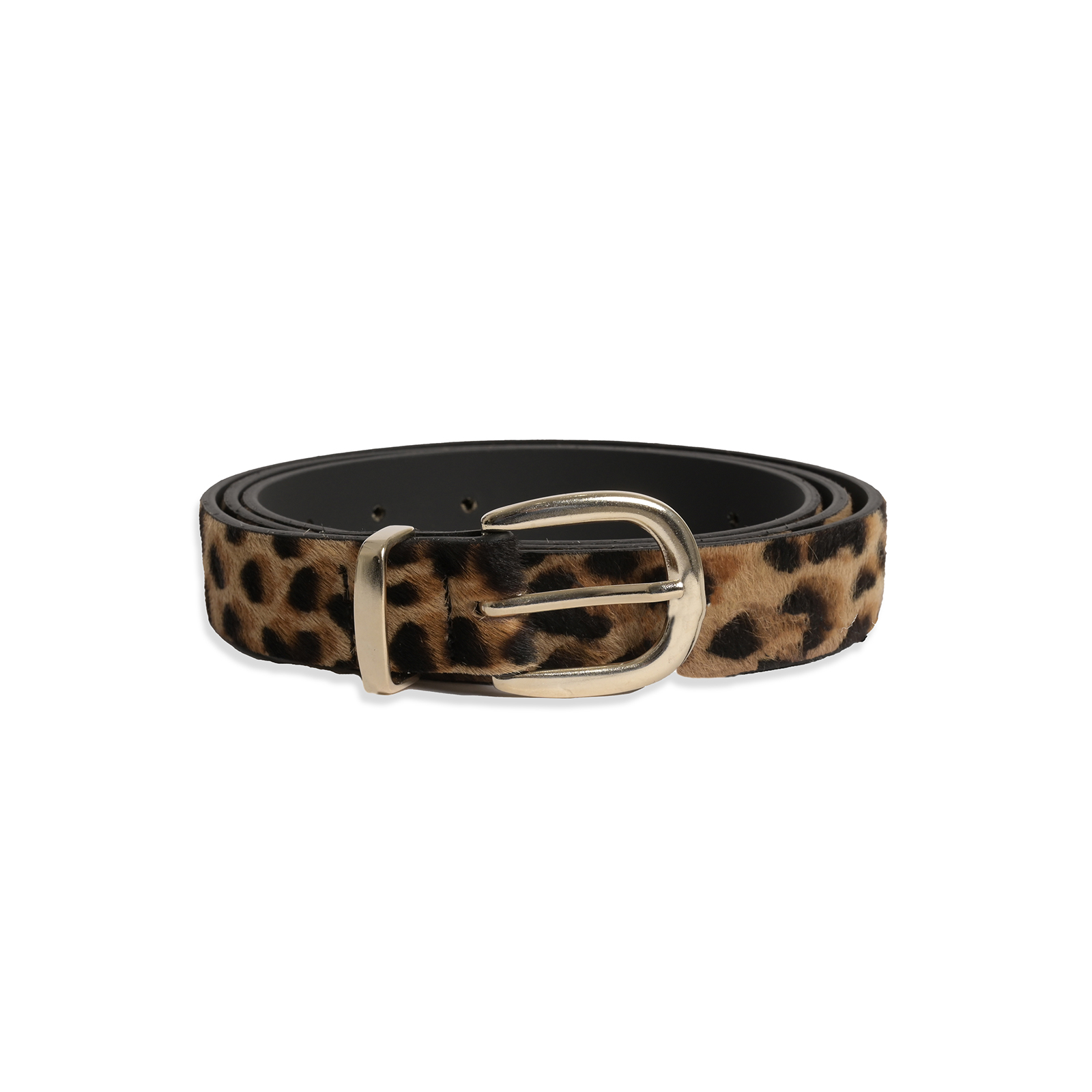 Ponyskin leather belt with leopard print
