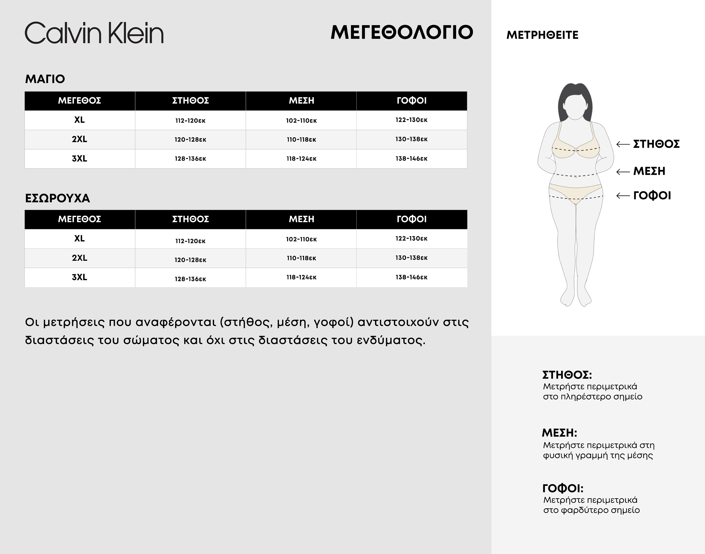 CALVIN KLEIN ΜΕΓΕΘΟΛΟΓΙΟ