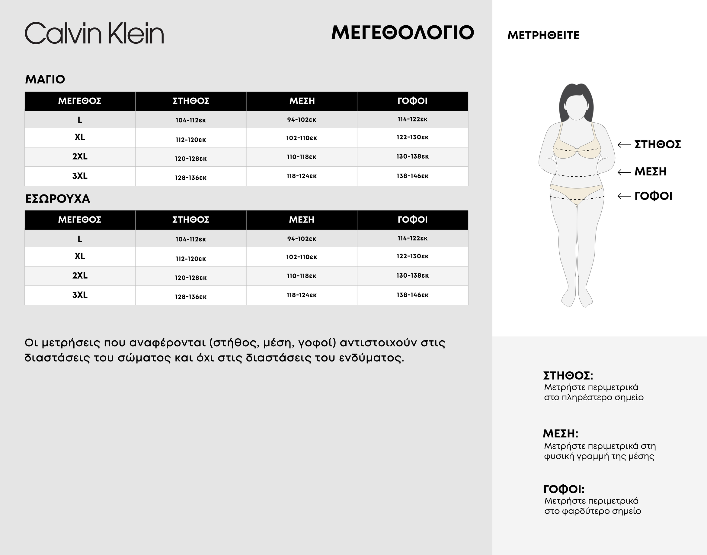 CALVIN KLEIN ΜΕΓΕΘΟΛΟΓΙΟ