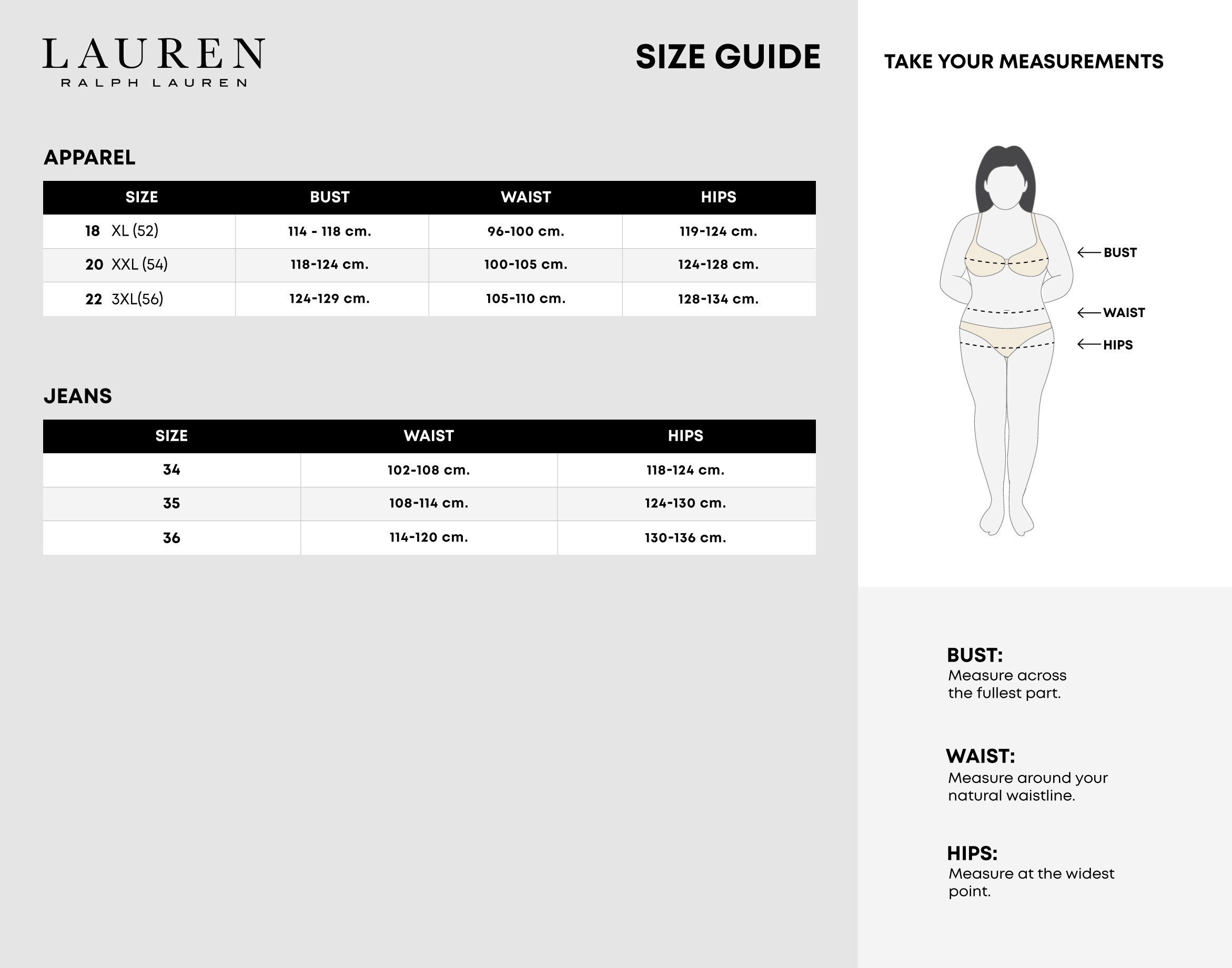 RALPH LAUREN SIZEGUIDE