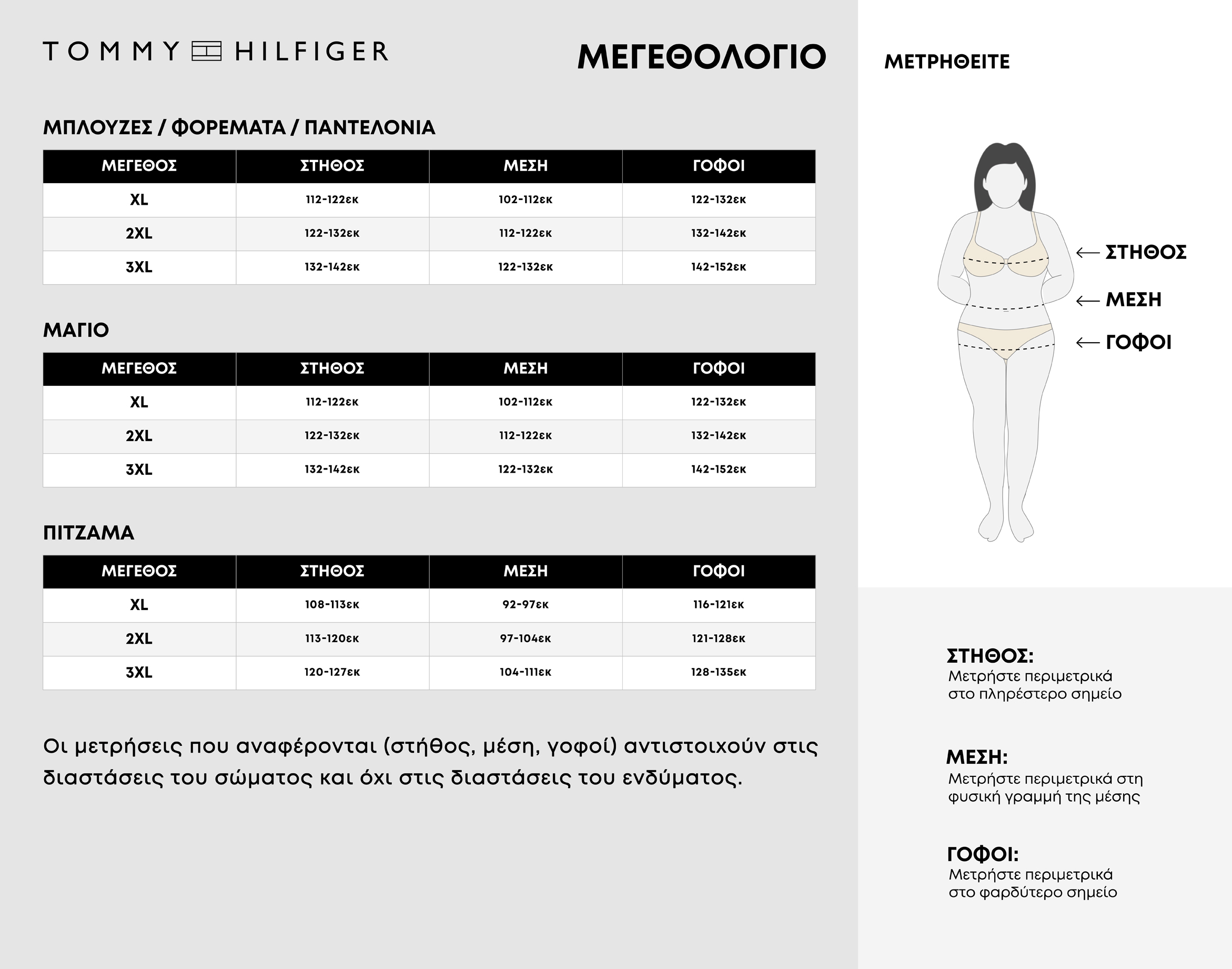 TOMMY HILFIGER SIZE GUIDE