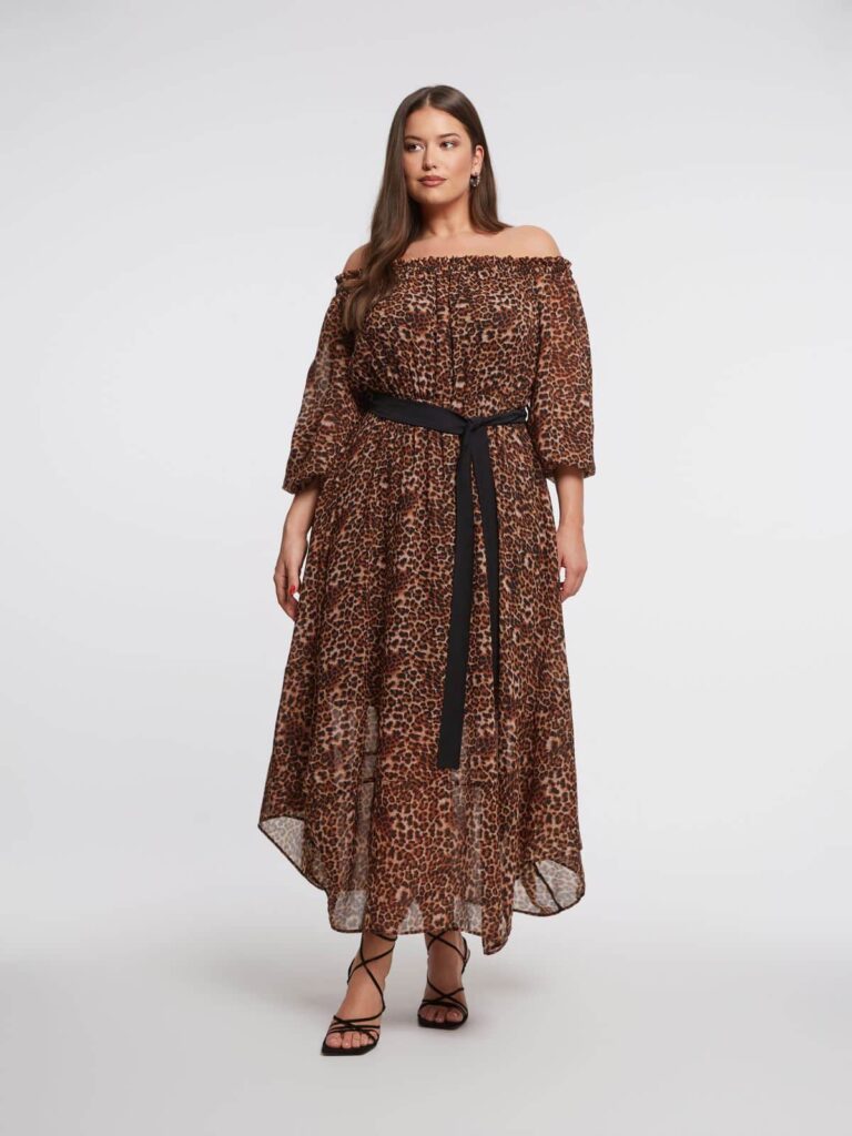 Maxi φόρεμα animal print με ζώνη σε χρώμα τιγρέ από το mat fashion