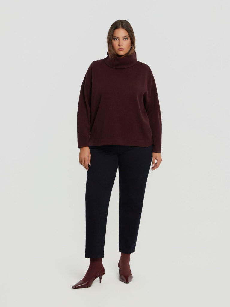 Basic πλεκτή μπλούζα ζιβάγκο σε red wine από τη mat fashion.