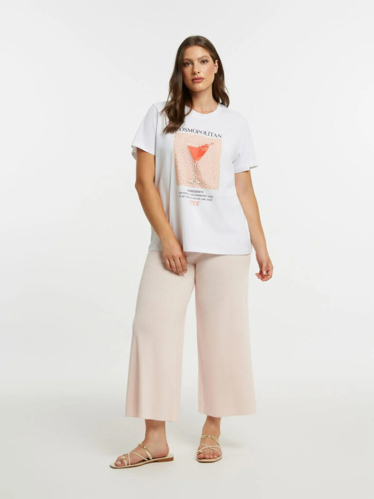 Βαμβακερό t-shirt με στάμπα Cosmopolitan cocktail σε άσπρο χρώμα